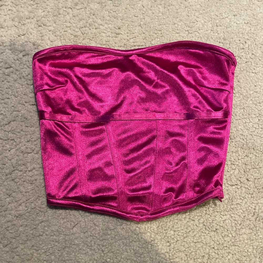 I.AM.GIA Strapless Satin Top in Magenta